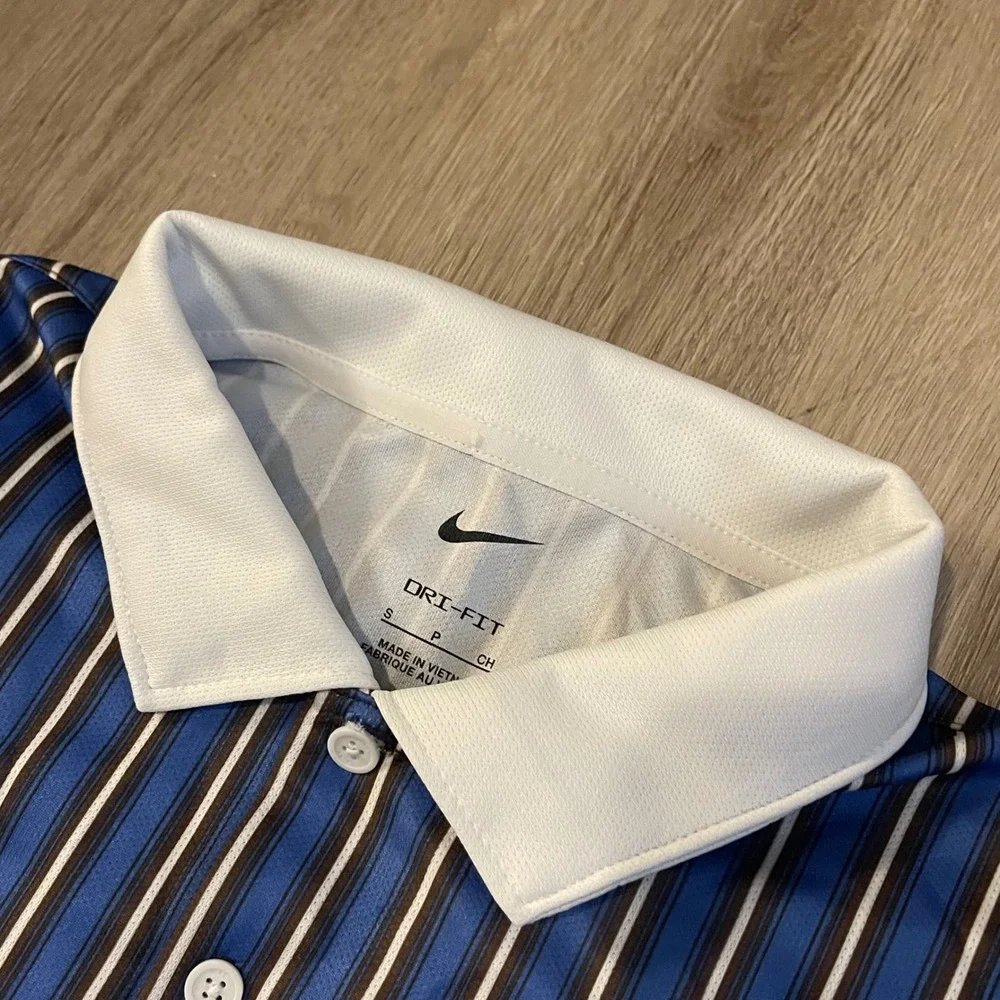 Nike Dri-FIT Golf Polo Shirt Mens Small Blue White Striped HM5643-411 NWT